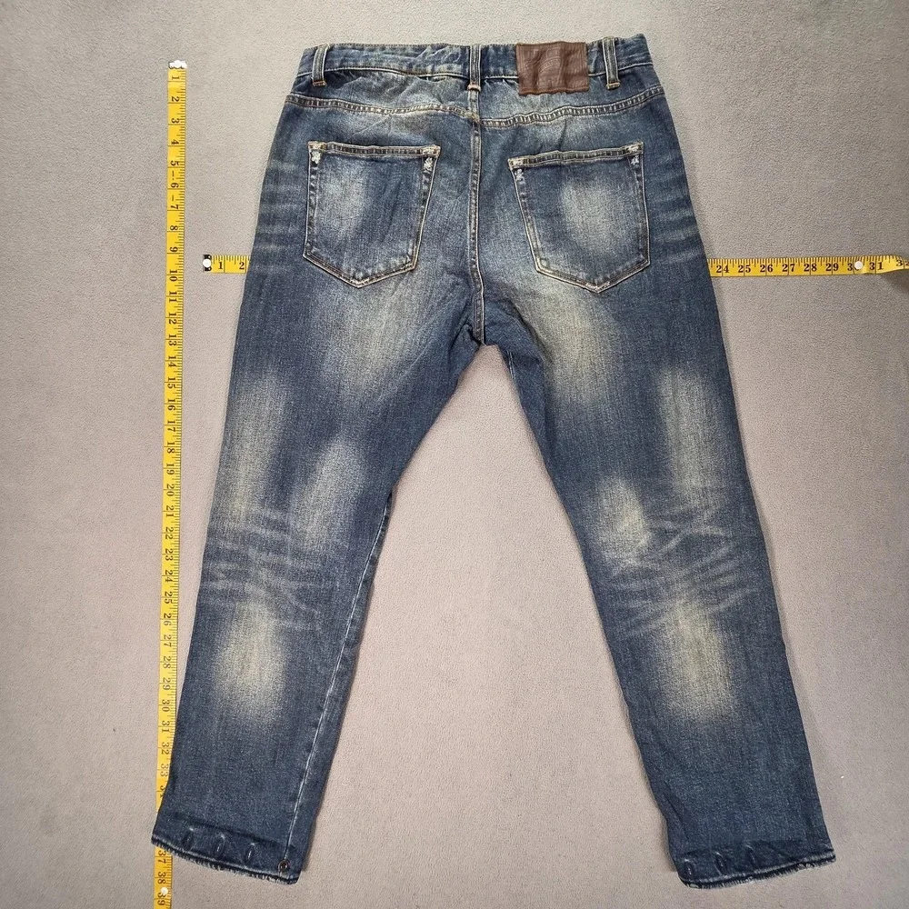 Selvedge Jeans Mens Medium Wash Blue Slim Tapered Whiskers Faded‎ Fits 30x27